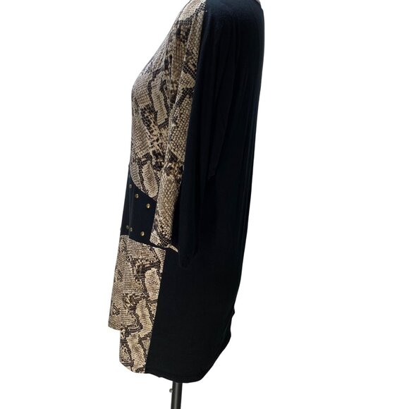 Coco Bianco Womens L Snake Print & Black Tunic Top With Stud Accents Career Chic - Picture 5 of 11